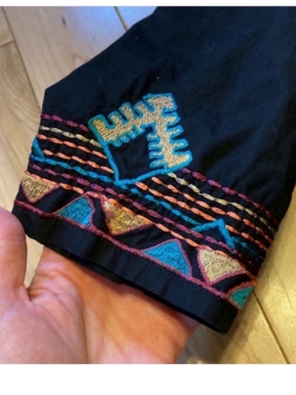 eShakti Black cotton dress colorful embroidery w tassel fringe hem size medium - Picture 4 of 10